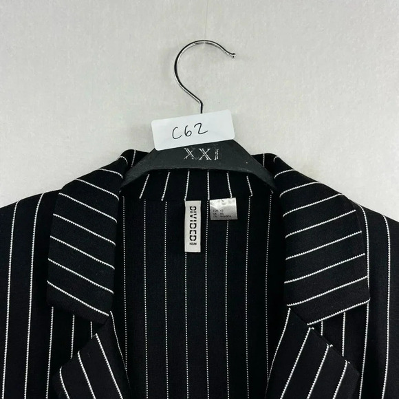 Divided by H&M Jacket Womens XS Black Striped Open Front Pockets Notched Lapel - Picture 11 of 11